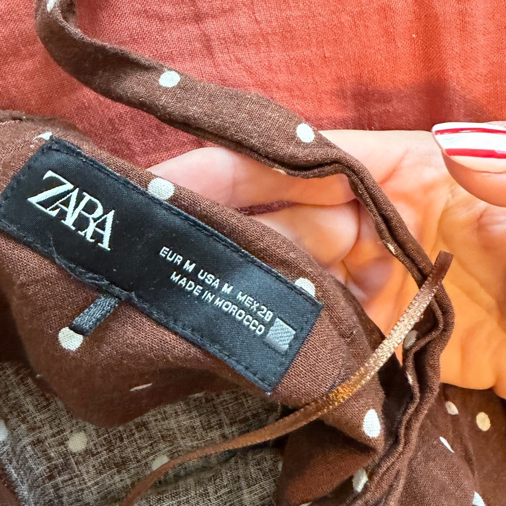 Zara brown linen polka dot halter midi dress - Picture 6 of 6